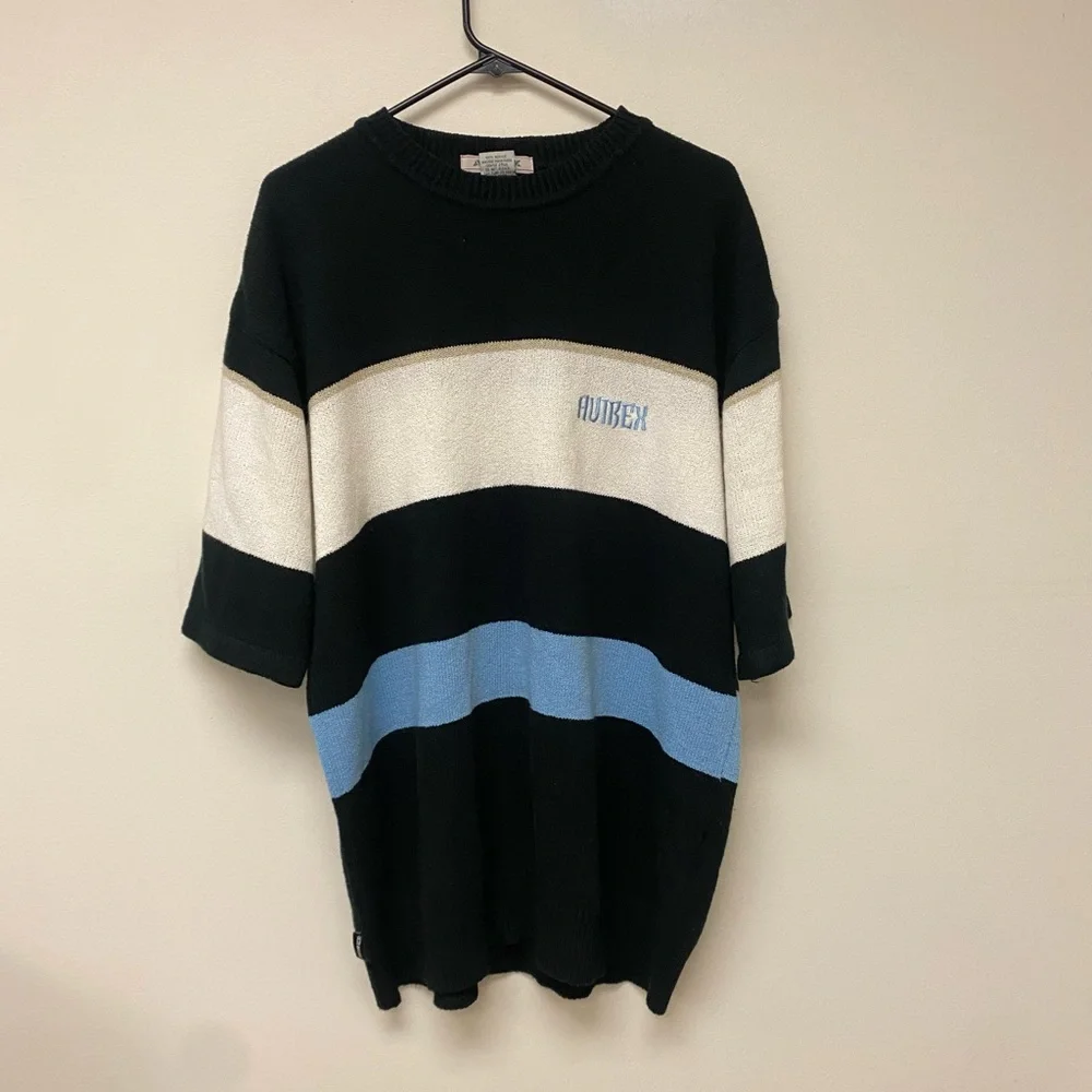 Vintage AVIREX Men’s Short Sleeve Striped Crew Sweater 2XL